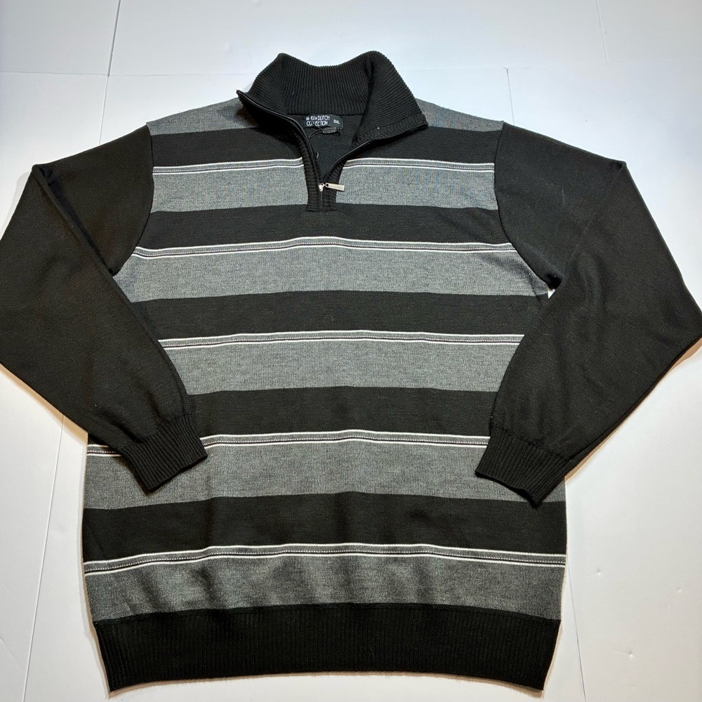 Marx & Dutch Collection Mens Gray Black & White 1/4 Zip Sweater Sz 3X NWT